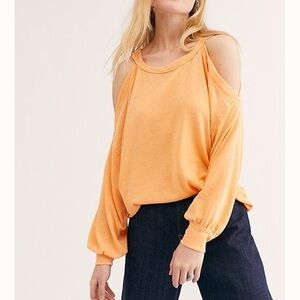 We The‎ Free Free People Orange Inside Out Cold Shoulder Long Sleeve Top Size S